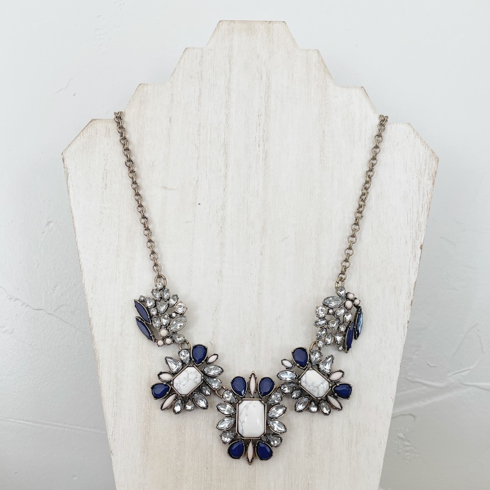 NWT LOFT Blue & Marble Jewel Statement Necklace